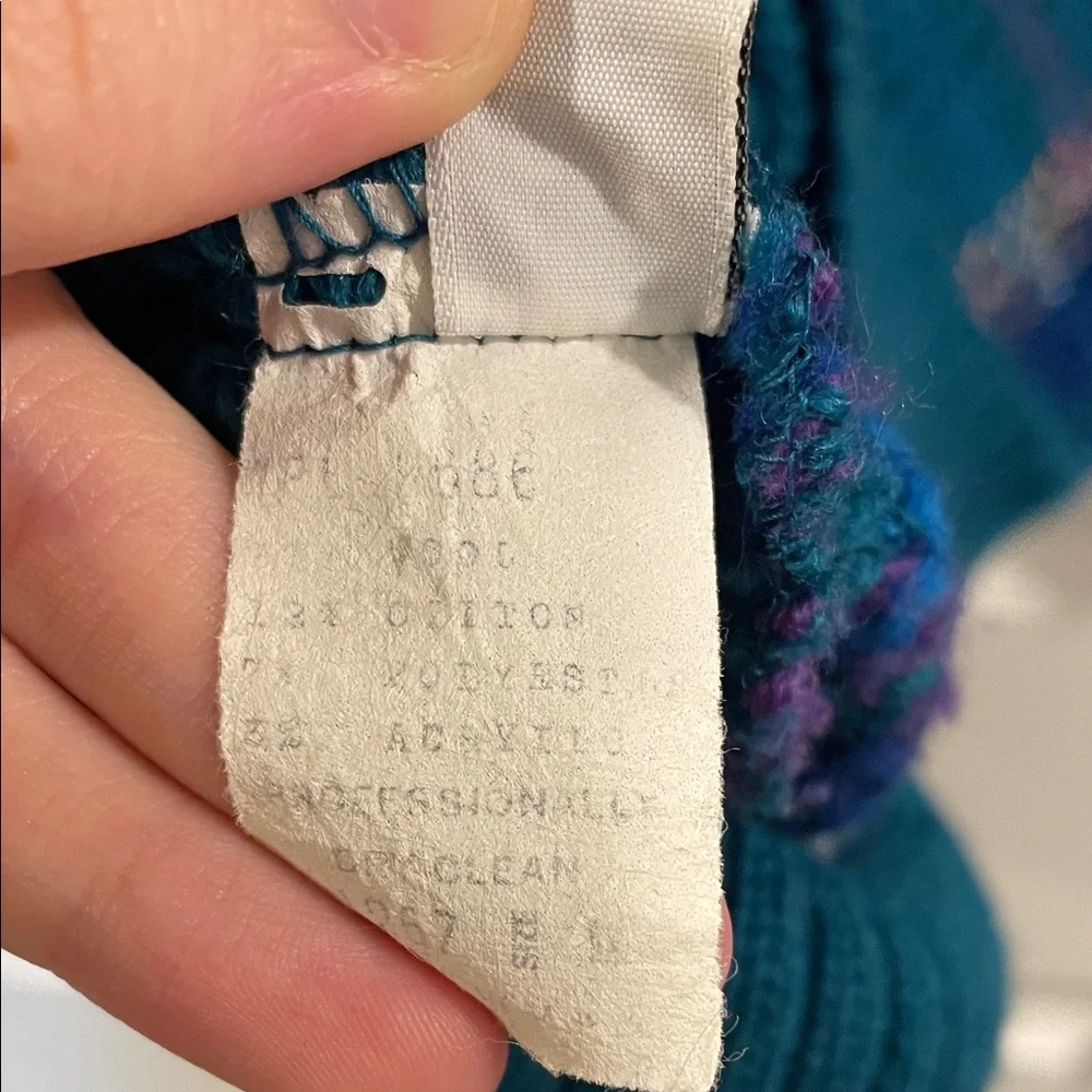 VINTAGE! Colorful Teal, Blue, & Purple Retro Cardigan, Women’s Medium - Picture 9 of 9